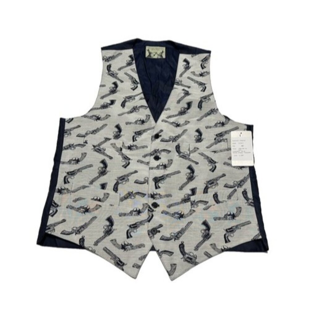 Peter Christian Men's Navy Blue Pistol Gun Country Print Vest Waistcoat Size 42L